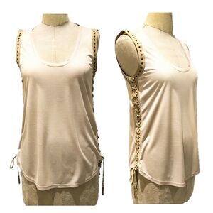 Salvatore Ferragamo Silk Sleeveless Top with Suede Leather Tie Detail